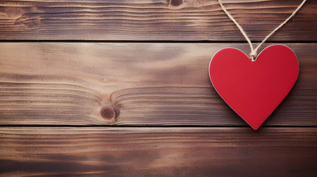 Red heart on wooden background. Valentines day concept. Top viewの素材