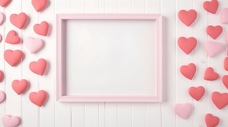 Valentine's day background with frame and hearts. 3d renderingの素材