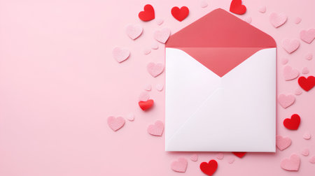 Valentine's day love letter with red hearts on pink backgroundの素材