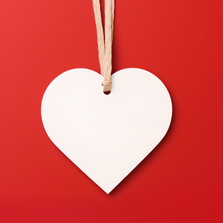 White paper heart on red background. Valentines day card concept.の素材