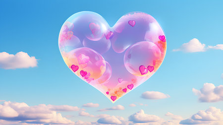 Valentine's Day background with hearts and clouds. Vector illustration.の素材