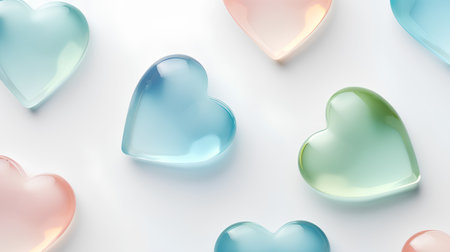 Realistic Detailed 3d Glass Hearts Background. Vector illustration.の素材