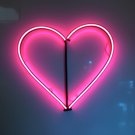 Neon heart on a dark background. 3d rendering. Neon sign.の素材