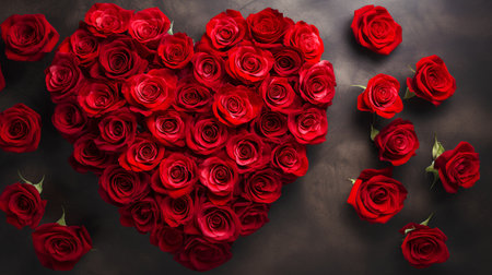 Valentine's day background with red roses on dark background.の素材