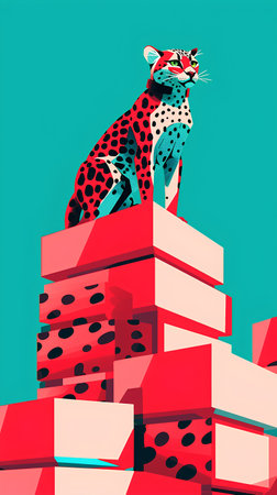Cheetah on a stack of red bricks. Vector illustration.の素材