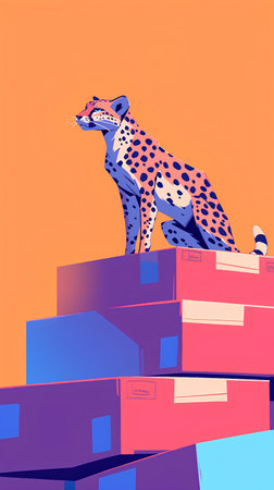 Cheetah on a stack of cardboard boxes. Vector illustration.の素材