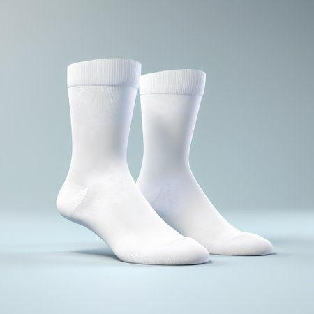 White socks isolated on blue background. 3d render. Mock upの素材