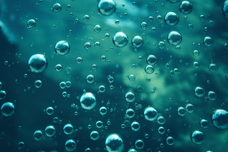 Bubbles in the water on a green background. Abstract background.の素材