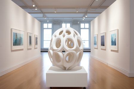 3d render of modern art gallery interior with white sculpture in the foregroundの素材