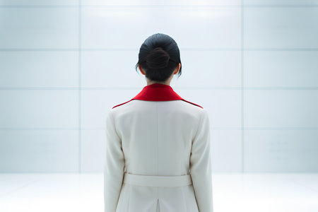 Rear view of a business woman in a white suit. Rear view.の素材