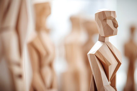 Wooden mannequins in a row. 3d renderingの素材