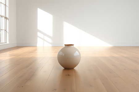 3d rendering of a vase in a room with wooden floorの素材