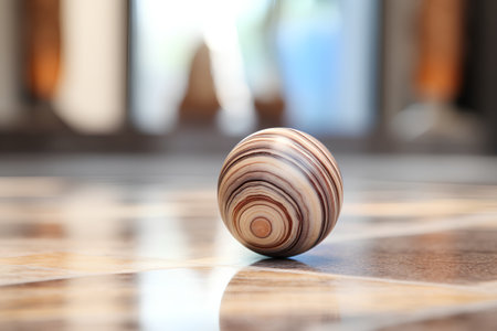 Wooden easter egg on the floor in the living room.の素材