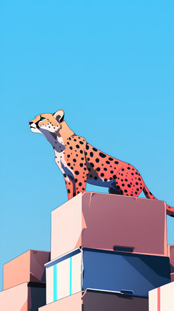 Cheetah standing on the top of boxes. Vector illustration.の素材