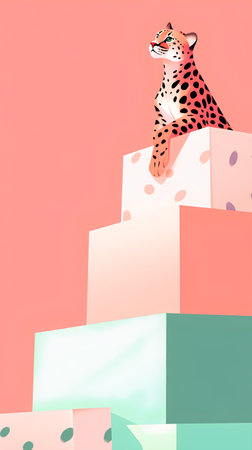 Cheetah sitting on the top of the cliff. Vector illustration.の素材