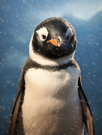 penguin in the rain. 3d render. illustration.の素材