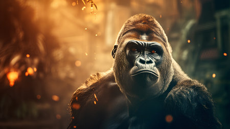 Portrait of a gorilla in the jungle. The concept of extreme and extreme tourismの素材