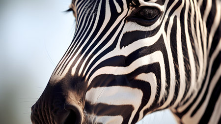 Close up of a Zebra's face with black and white stripesの素材