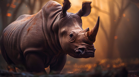 Black rhinoceros in the forest. 3d rendering.の素材