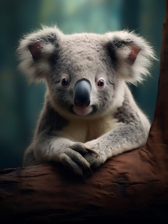 Cute koala on a dark background. Close-up.の素材