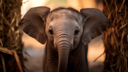 Baby elephant looking at camera in Chobe National Park, Botswana, Africaの素材