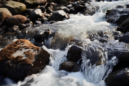 Streaming water in a small river at sunset. Toned.の素材