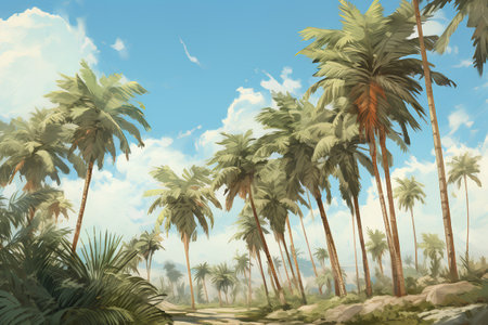 Tropical forest with palm trees on a background of blue skyの素材