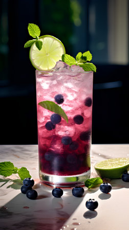 Refreshing berry mojito cocktail with blueberries and limeの素材