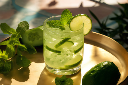 Mojito cocktail with lime, mint and ice in a glassの素材