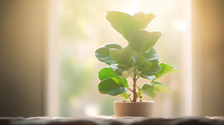Ficus in a pot on a light background. Home gardening.の素材
