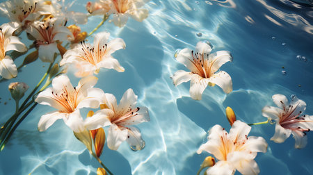 Beautiful flowers in the pool on a sunny day. Nature backgroundの素材