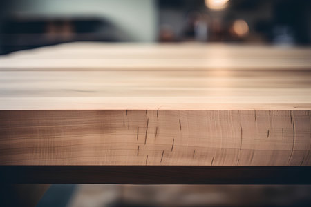 Wooden table top on blurred background of coffee shop or cafe.の素材