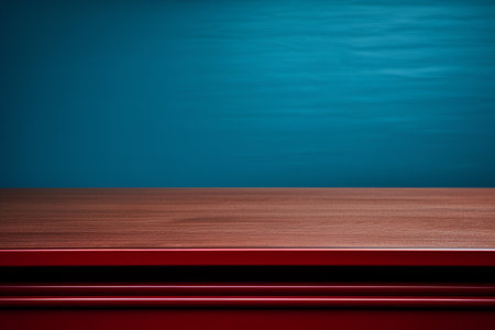 Wood Table Top On Blue Background With Gradient Mesh, Vector Illustrationの素材