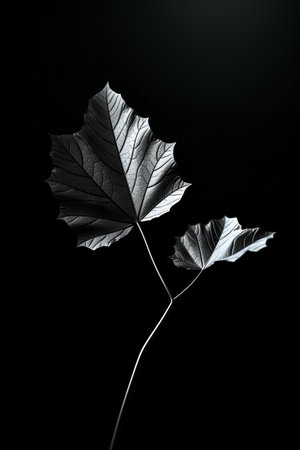 Black leaf on a black background. 3d rendering, 3d illustration.の素材
