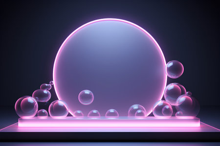 Glowing neon abstract background with glass balls. Vector illustration for your designの素材
