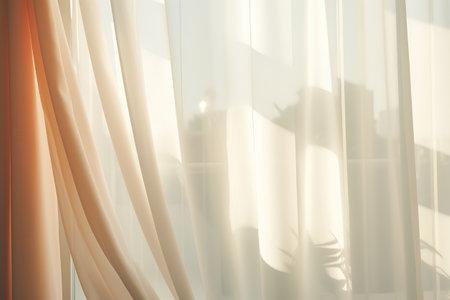 Curtain window decoration interior of room. Light and shadow filter effect.の素材