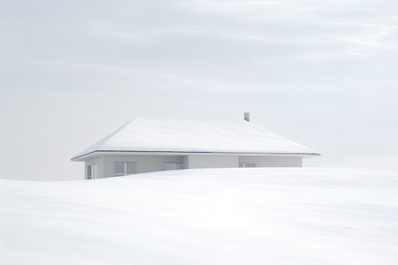 House in the snow on a cloudy day. 3d rendering.の素材