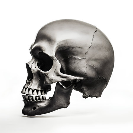 Human skull isolated on white background. 3d render. Halloween conceptの素材