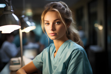Portrait of a young female surgeon at work in a hospital.の素材