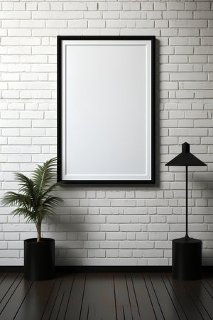 Mock up poster frame in modern interior background, 3d renderの素材