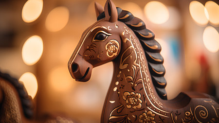 Horse head with ornament on bokeh background. 3d renderingの素材