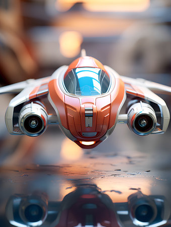 3D rendering of a robot on a reflective surface illuminated by the sunの素材