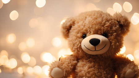 Cute teddy bear on bokeh background, closeupの素材