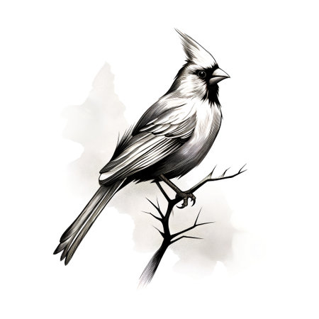 Hand drawn cardinal bird isolated on white background. Pencil sketch.の素材