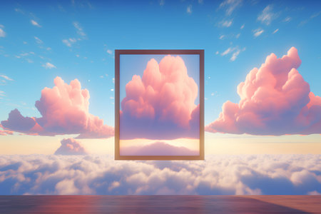 Frame on the sky with clouds. 3d render. Vector illustrationの素材