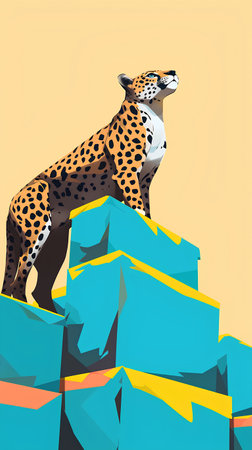 Cheetah on the top of the mountain. Vector illustration.の素材