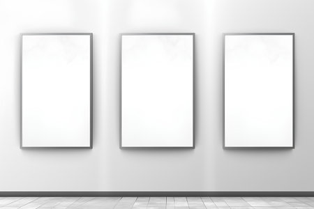 Three blank white posters on the wall in the room. Vector illustrationの素材