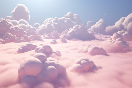 Beautiful cloudscape with blue sky and pink clouds. 3d renderingの素材