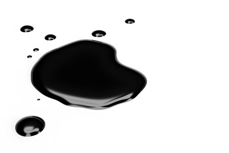 Black oil spill isolated on white background. 3d render. Black oil drop.の素材