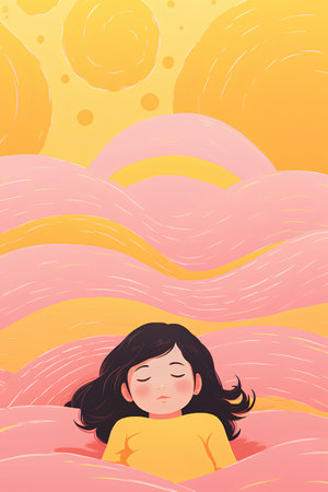 Vector illustration of a girl sleeping on the background of the sea waves.の素材